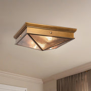 Cairo 15" 2-Light Flush Mount in Ribbed Glass/Vintage Brass
