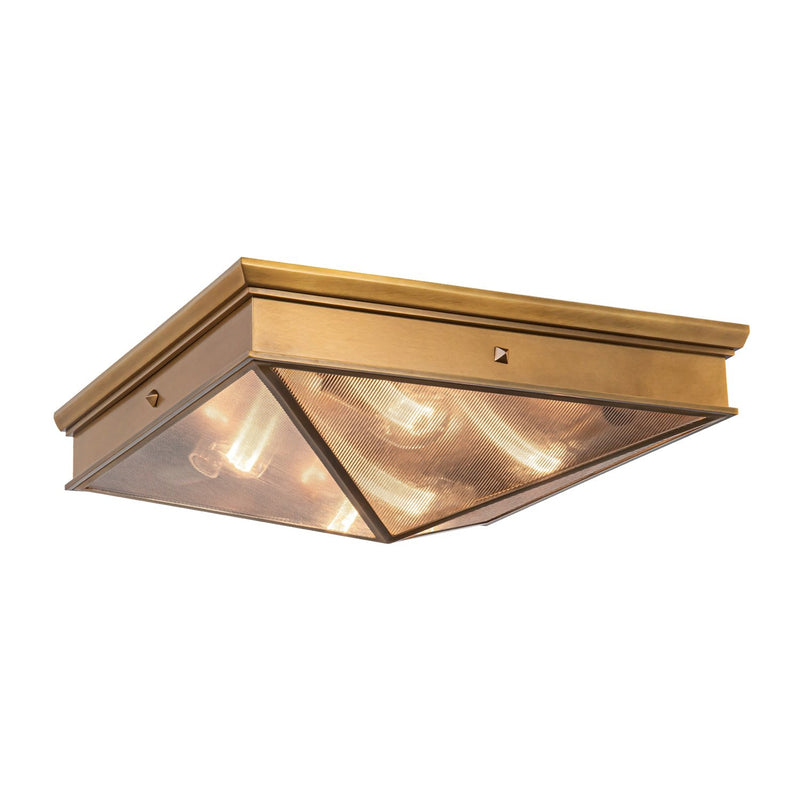 Cairo 19" 4-Light Flush Mount in Ribbed Glass/Vintage Brass
