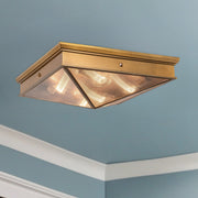 Cairo 19" 4-Light Flush Mount in Ribbed Glass/Vintage Brass
