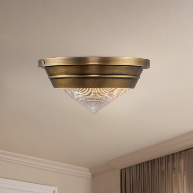Willard 10" Flush Mount in Vintage Brass/Prismatic Glass