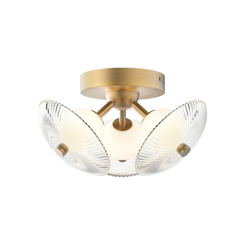 Hera 12" Flush Mount in Brushed Gold/Clear Ribbed Glass