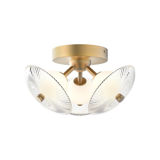 Hera 12" Flush Mount in Brushed Gold/Clear Ribbed Glass