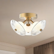 Hera 12" Flush Mount in Matte Black/Clear Ribbed Glass