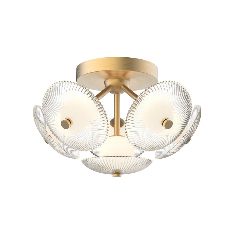 Hera 16" Flush Mount in Brushed Gold/Clear Ribbed Glass