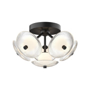 Hera 16" Flush Mount in Matte Black/Clear Ribbed Glass