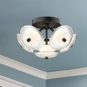 Hera 16" Flush Mount in Matte Black/Clear Ribbed Glass