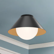 Remy 14" Flush Mount in Matte Black/Opal Glass
