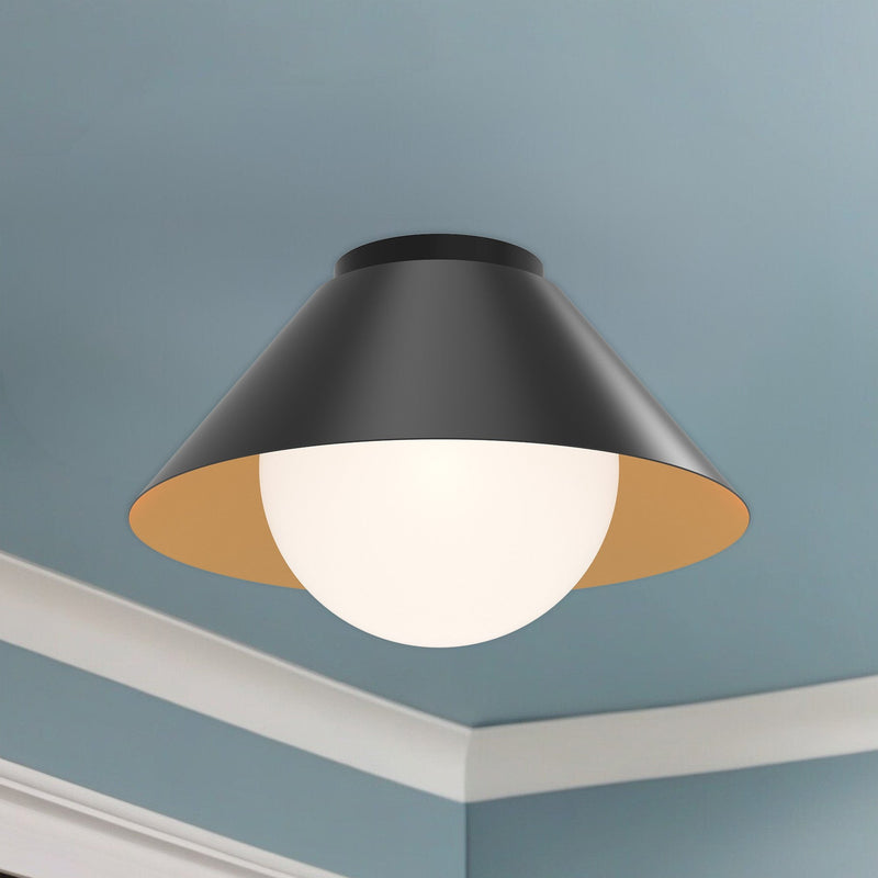 Remy 14" Flush Mount in Matte Black/Opal Glass