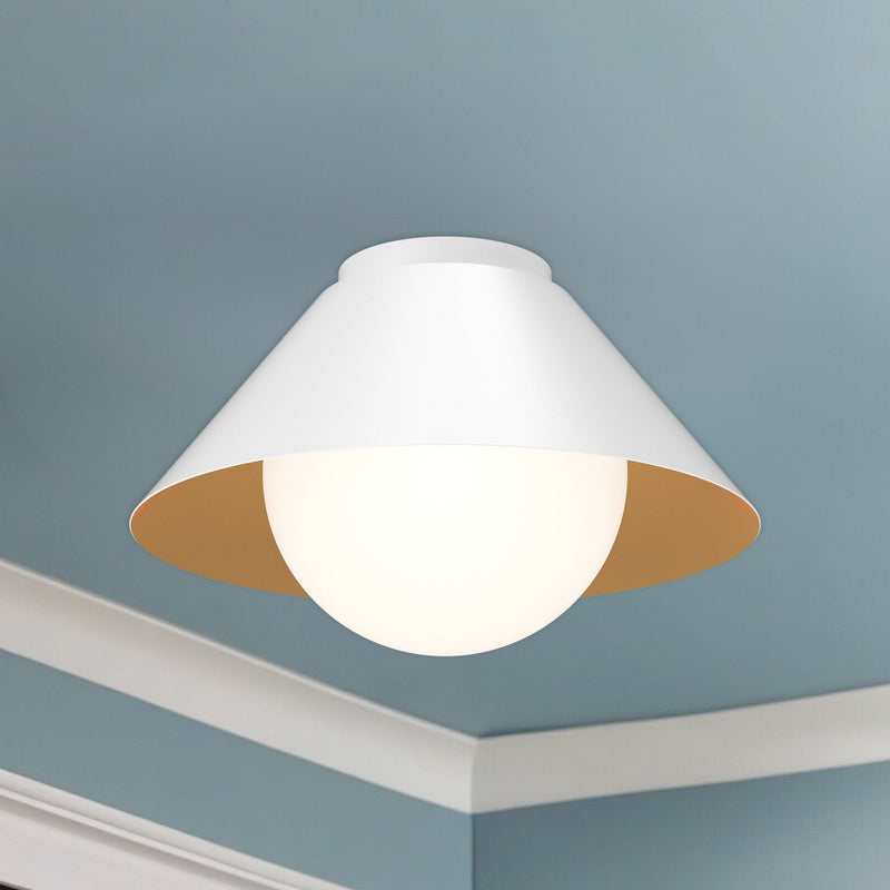 Remy 14" Flush Mount in White/Opal Glass