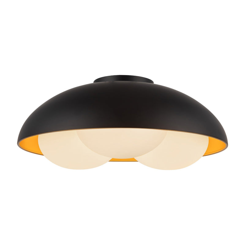 Robyn 16" 3-Light Flush Mount in Matte Black/Opal Glass