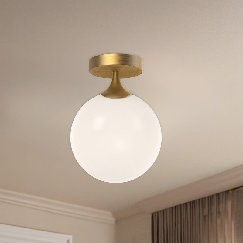 Nouveau 8" Semi-Flush Mount in Aged Gold/Opal Matte Glass