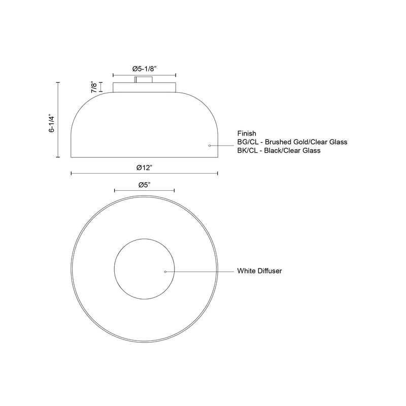 Cedar 12" Flush Mount in Black/Clear