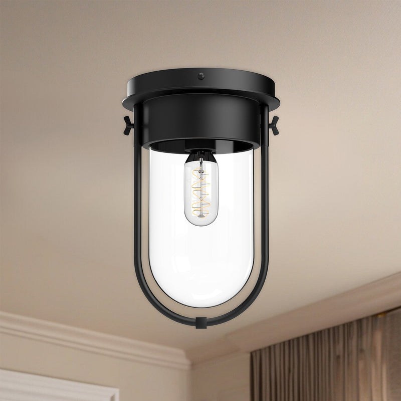 Cyrus 8" Flush Mount in Clear Glass/Matte Black