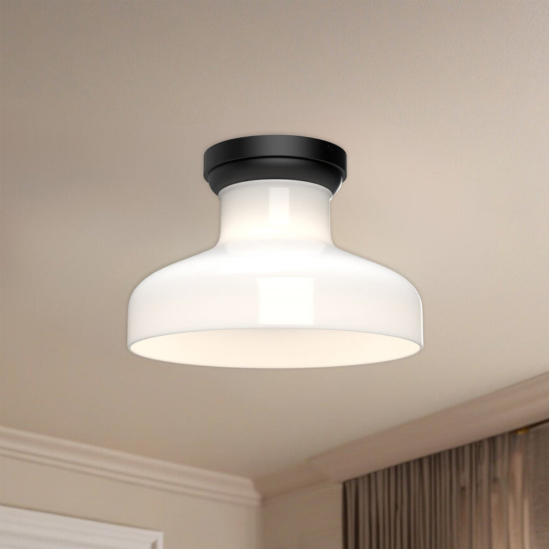 Westlake 11" Flush Mount in Glossy Opal Glass/Matte Black