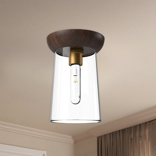 Emil 7" Flush Mount in Aged Gold/Walnut