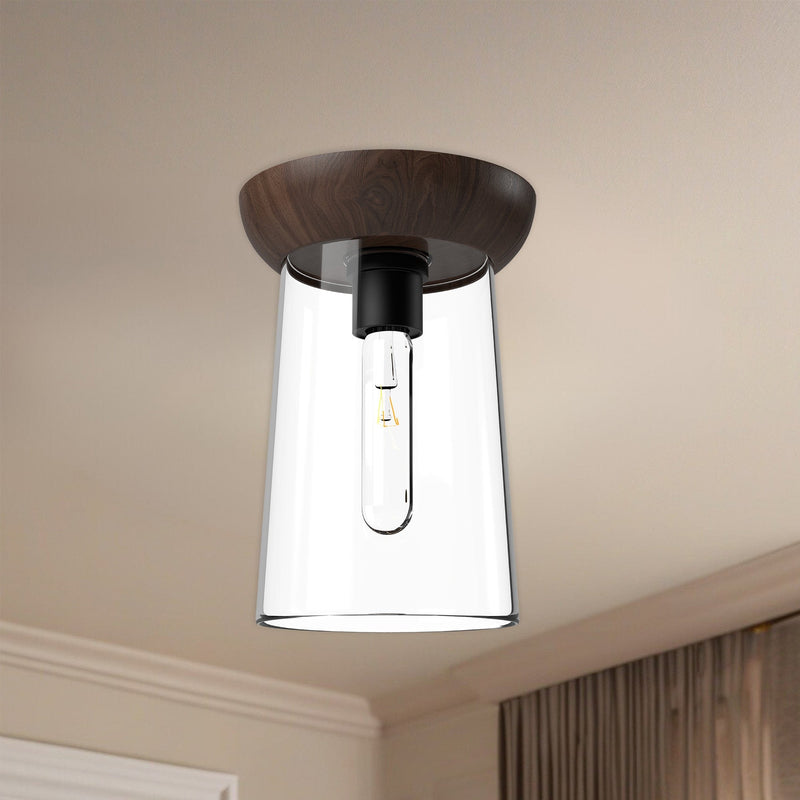 Emil 7" Flush Mount in Matte Black/Walnut