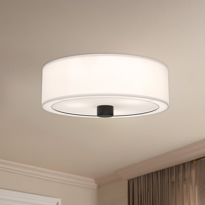 Theo 24" 3-Light Flush Mount in Matte Black/White Linen