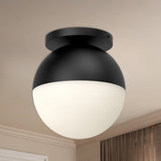 Monae 10" Flush Mount in Black/Opal Glass