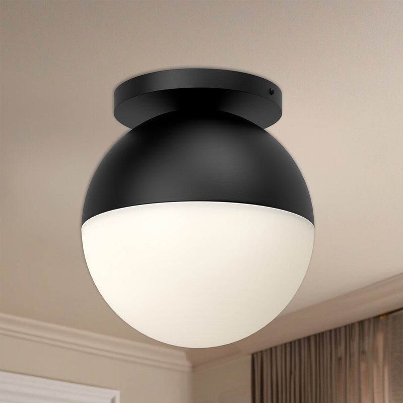 Monae 10" Flush Mount in Black/Opal Glass