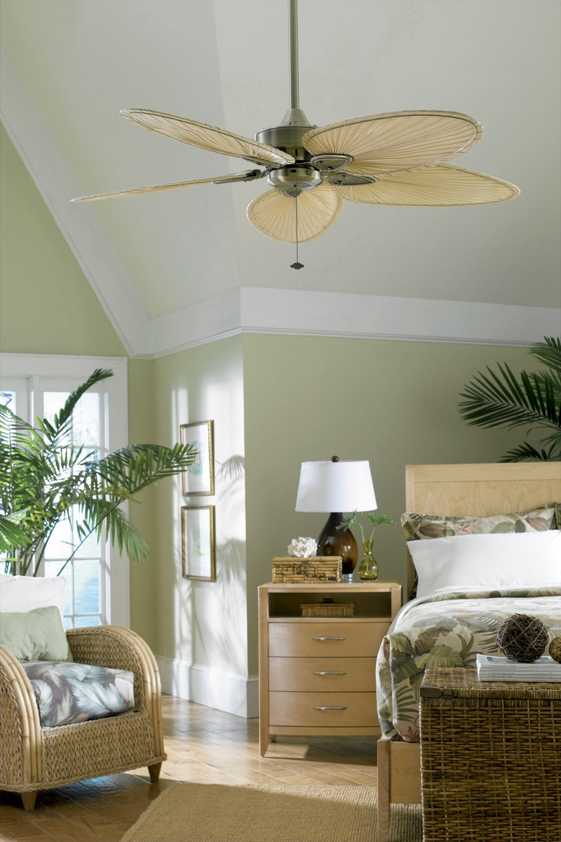 Windpointe 52" Ceiling Fan in Antique Brass / Narrow Oval Natural Palm Blades