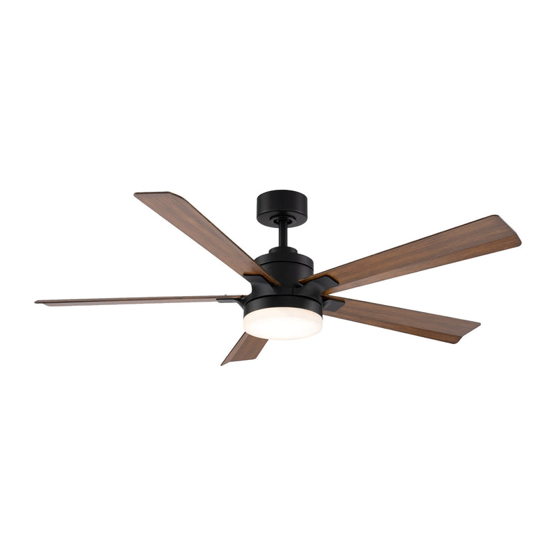 Radiant 56" Outdoor Ceiling Fan with Light in Matte Black / Distressed Koa