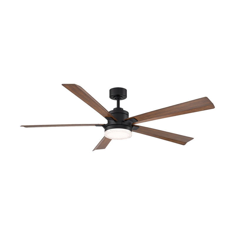 Radiant 64" Outdoor Ceiling Fan with Light in Matte Black / Distressed Koa