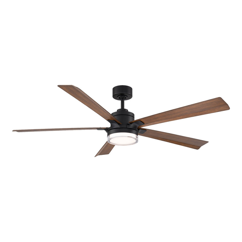 Radiant 64" Outdoor Ceiling Fan with Light in Matte Black / Distressed Koa