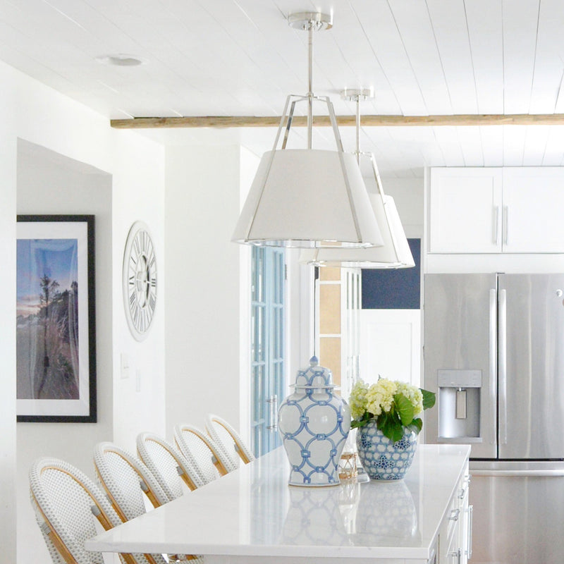 Fulton 3 Light 20" Pendant in Polished Nickel in a room setting