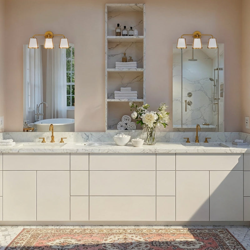 Fulton 3 Light 23.25" Bathroom Vanity in Antique Gold in a room setting