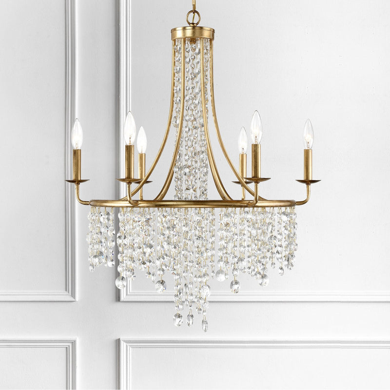 Gabrielle 6 Light 28" Chandelier in Antique Gold in a room setting