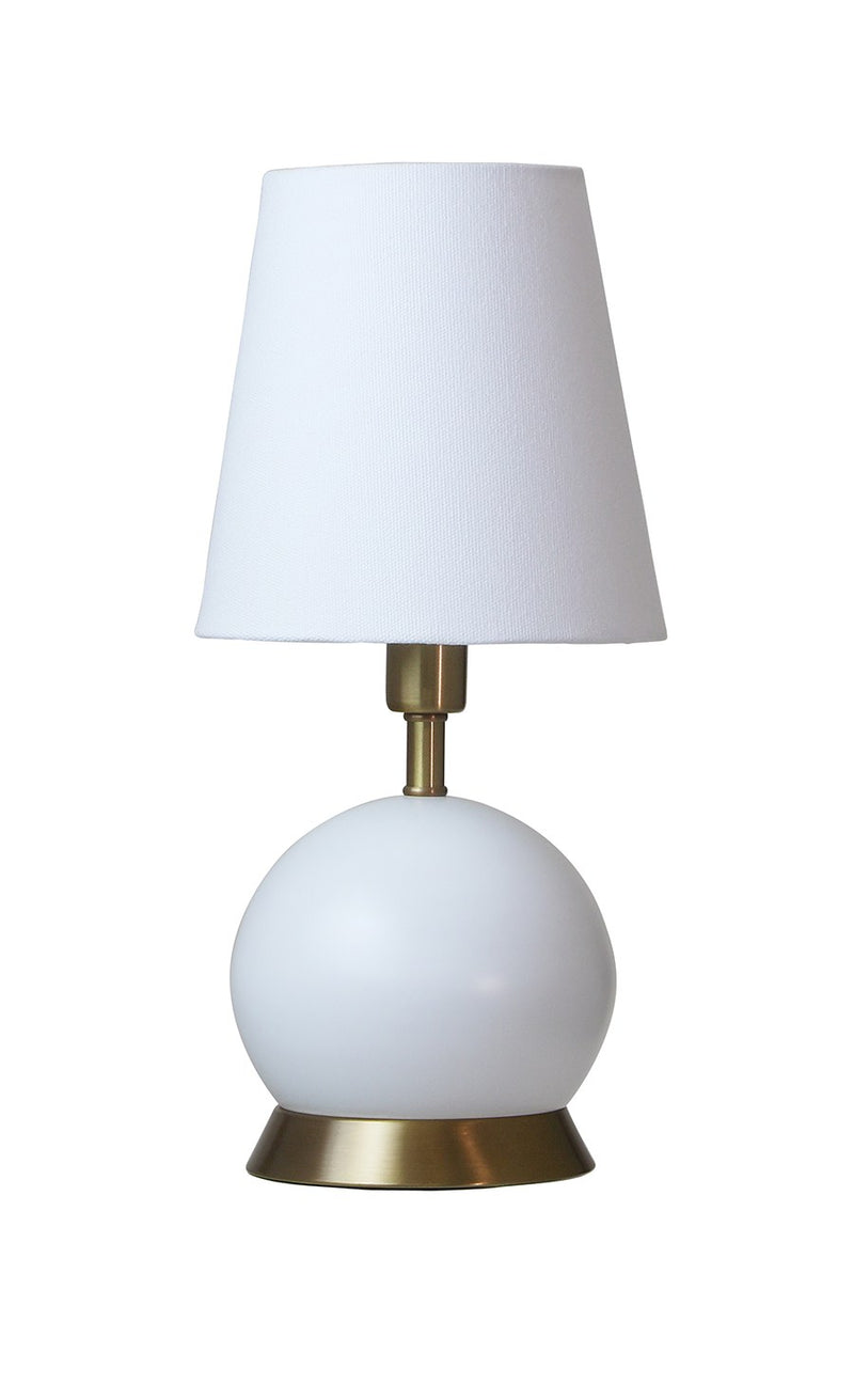 Geo 12" Ball Mini Accent Table Lamp in White with Weathered Brass accents