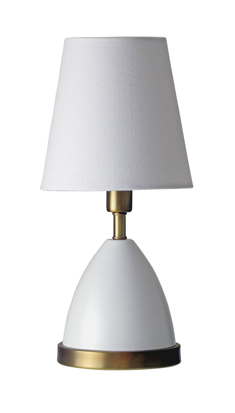 Geo 12" Parabola Mini Accent Table Lamp in White with Weathered Brass accents