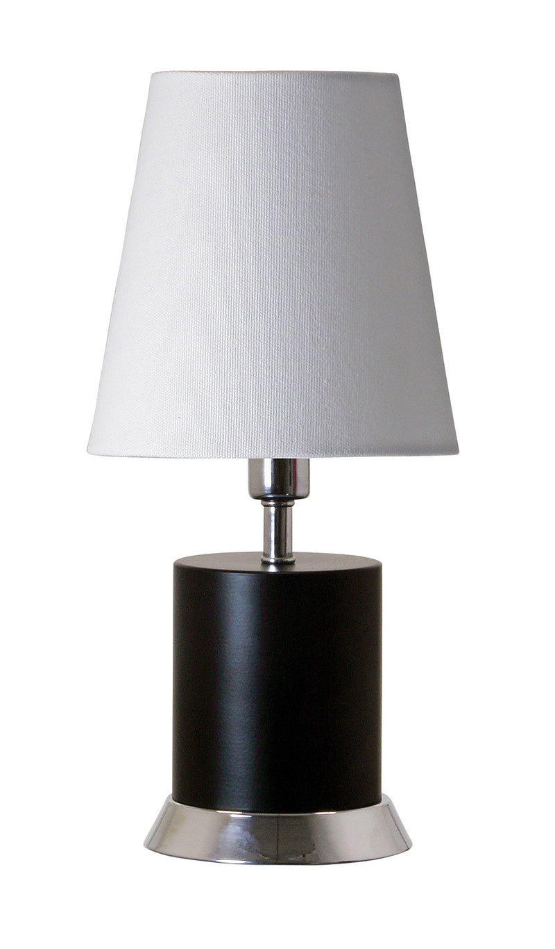 Geo 12" Cylinder Mini Accent Table Lamp in Black Matte with Chrome Accents
