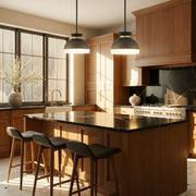 Gidget 2 Light 15" Pendant in Matte Black + Vibrant Gold in a room setting