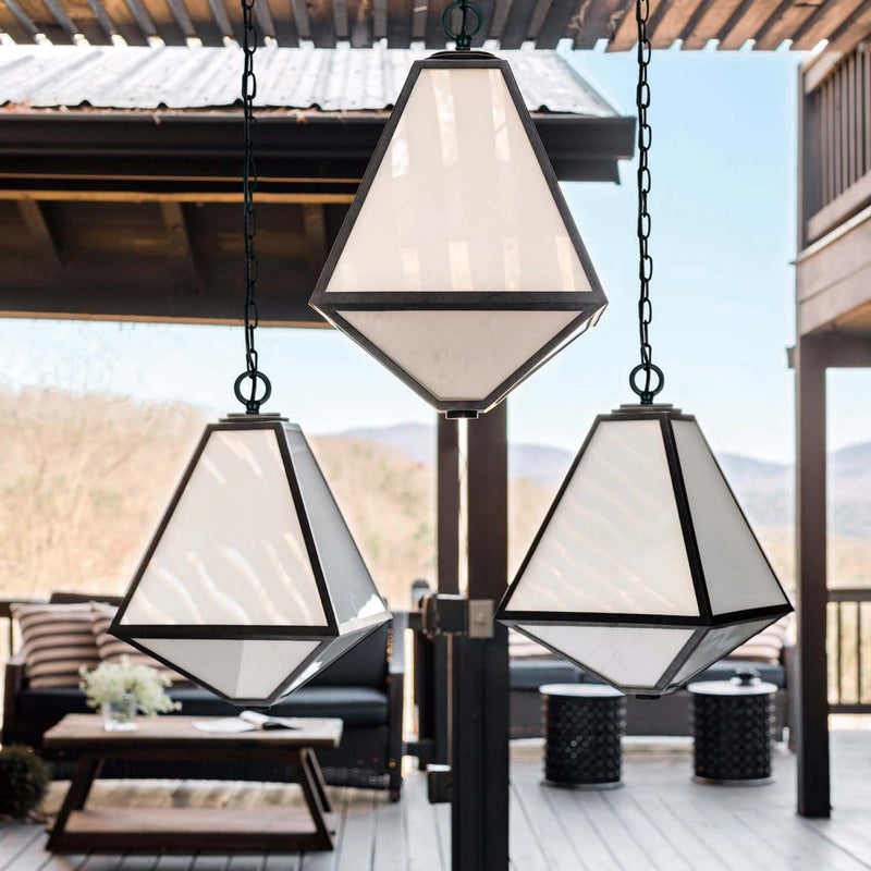 Glacier 3 Light 14" Outdoor Pendant in Black Charcoal in a room setting