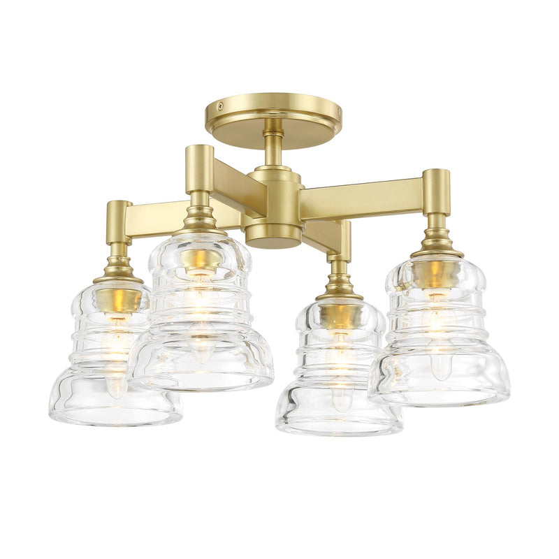 Gregory 4 Light 17.25" Semi Flush Mount in Aged Brass