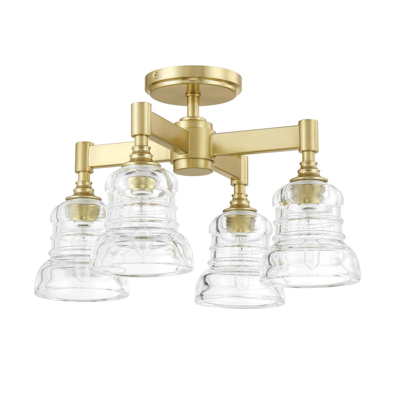 Gregory 4 Light 17.25" Semi Flush Mount in Aged Brass