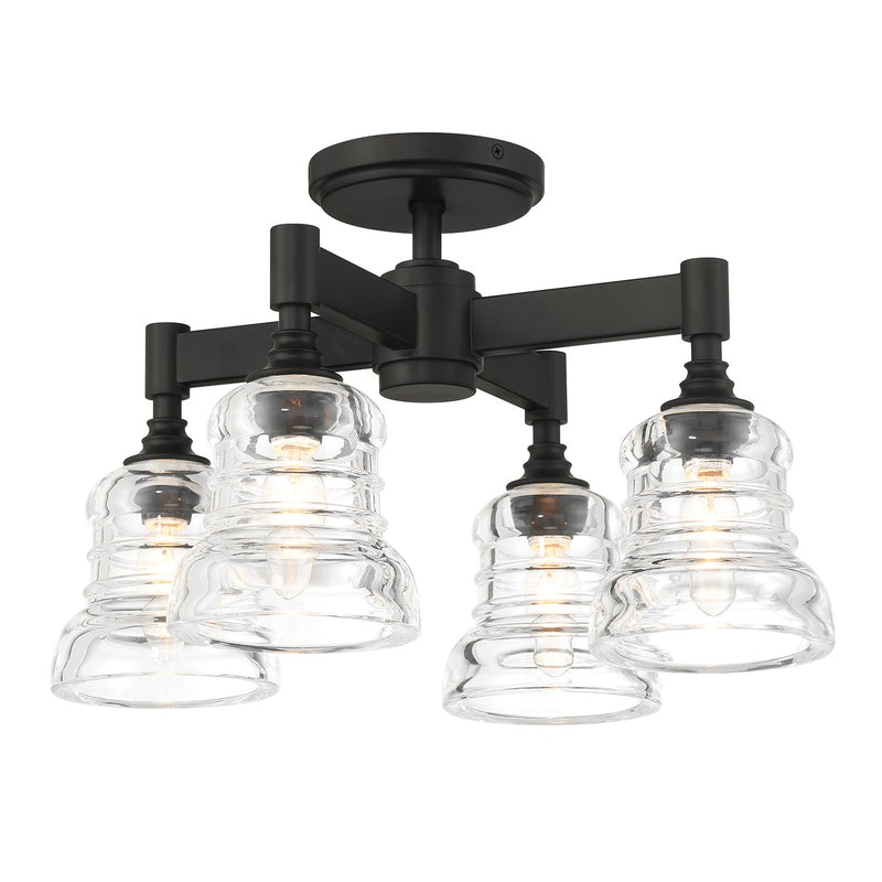 Gregory 4 Light 17.25" Semi Flush Mount in Matte Black