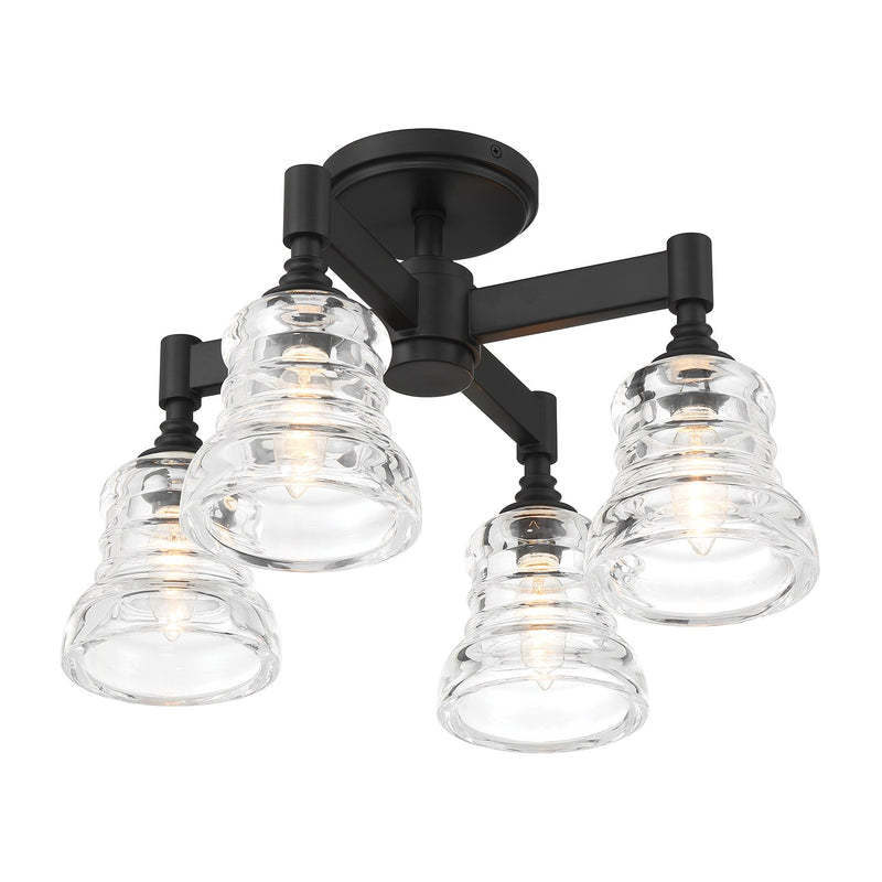 Gregory 4 Light 17.25" Semi Flush Mount in Matte Black