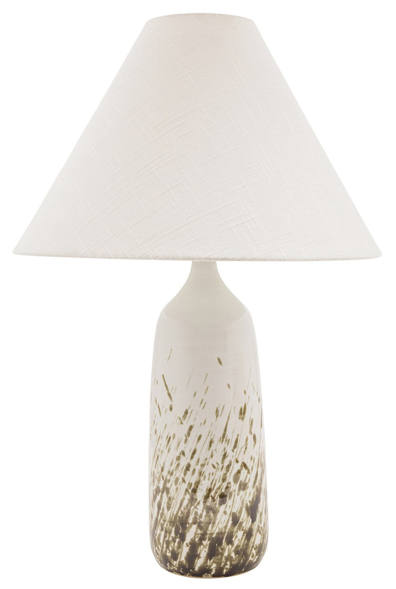 Scatchard 25" Stoneware Table Lamp with Tapered Hardback Shade in Decorated White Gloss