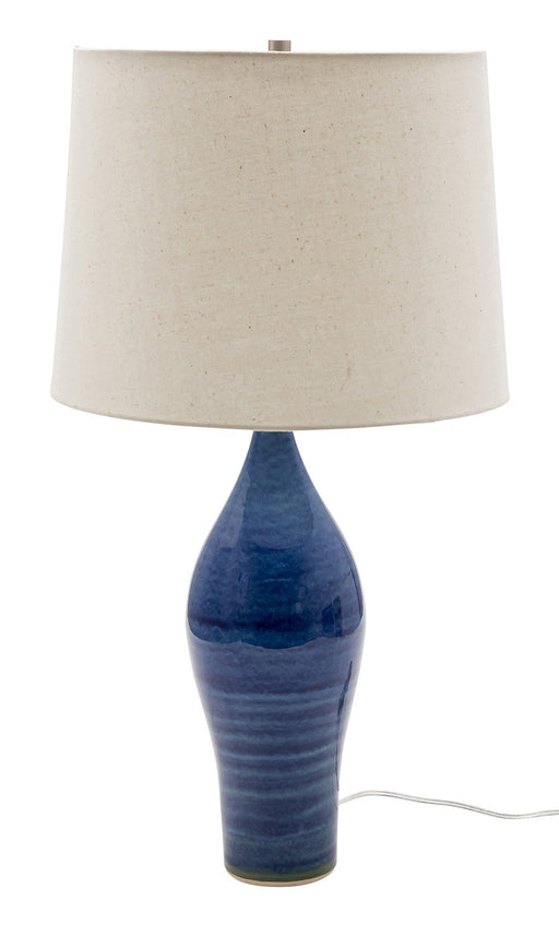 Scatchard 27" Stoneware Table Lamp with 15" Off-White Shade in Blue Gloss