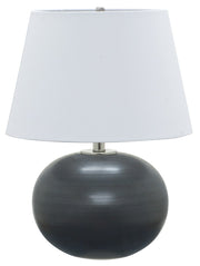 Scatchard 22" Stoneware Table Lamp with 15" White Linen Shade in Black Matte