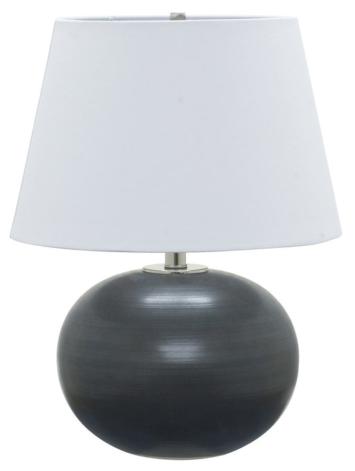 Scatchard 22" Stoneware Table Lamp with 15" White Linen Shade in Black Matte