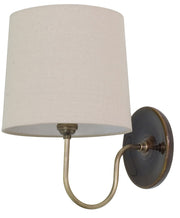 Scatchard Stoneware Swing Arm Wall Sconce with 9" Linen Shade in Brown Gloss