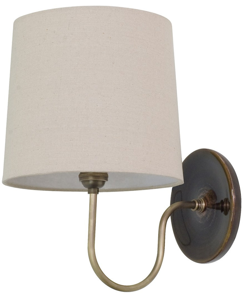 Scatchard Stoneware Swing Arm Wall Sconce with 9" Linen Shade in Brown Gloss