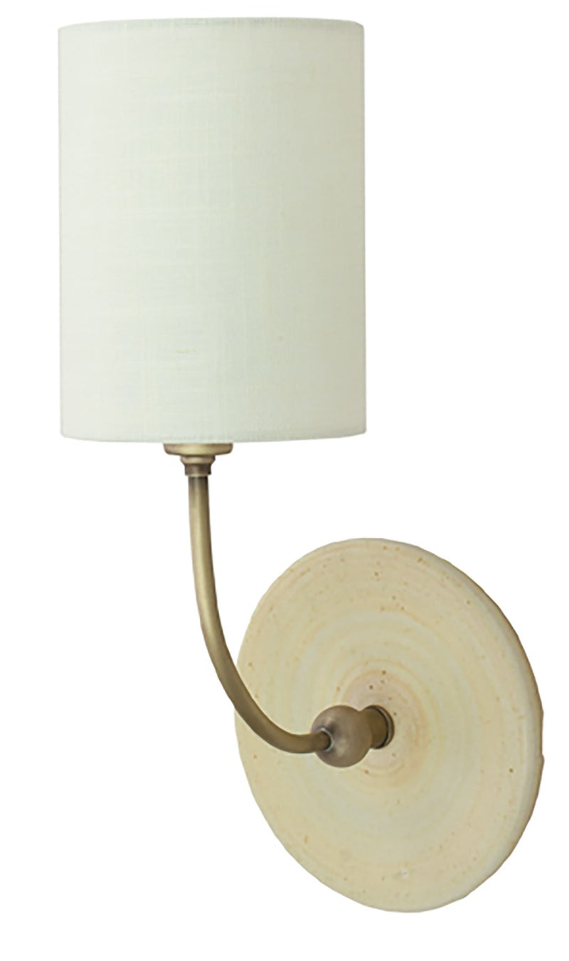 Scatchard Stoneware Swing Arm Wall Sconce with Metal Accents in Oatmeal and Antique Brass