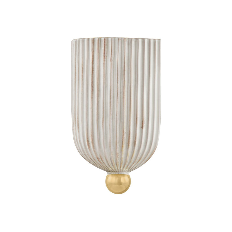 Amira Bath Sconce in Aged Brass / Ceramic Fluted Cream