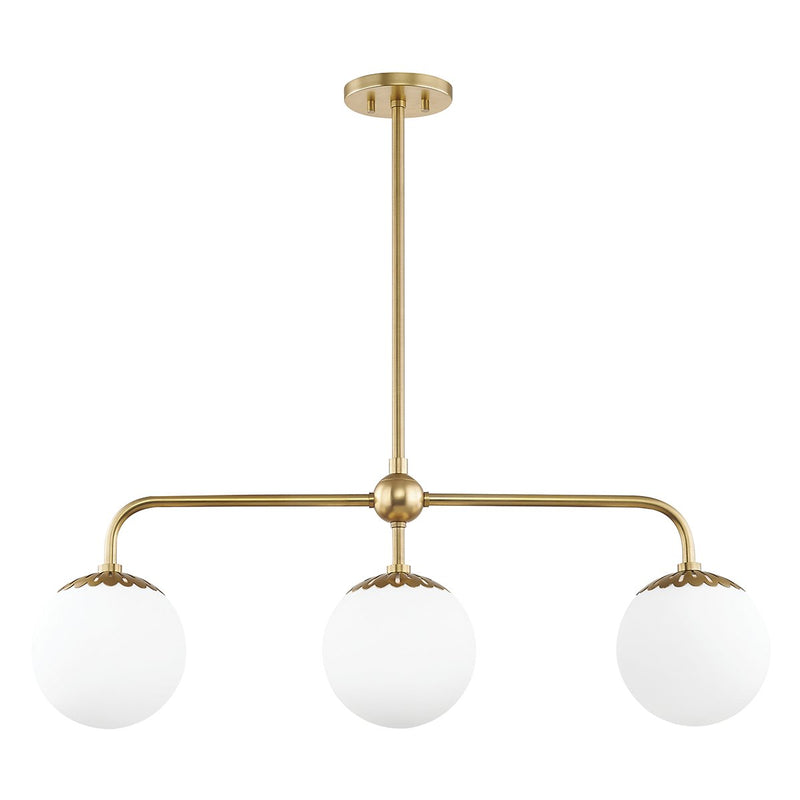 Paige 3-Light Linear Chandelier in Aged Brass
