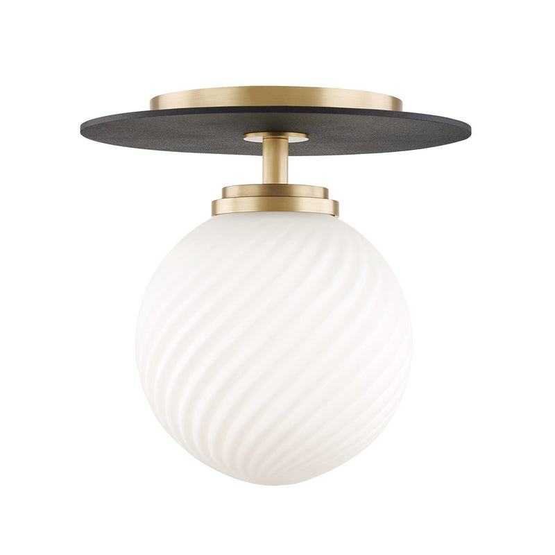 Ellis Small Semi-Flush Mount in Aged Brass / Black