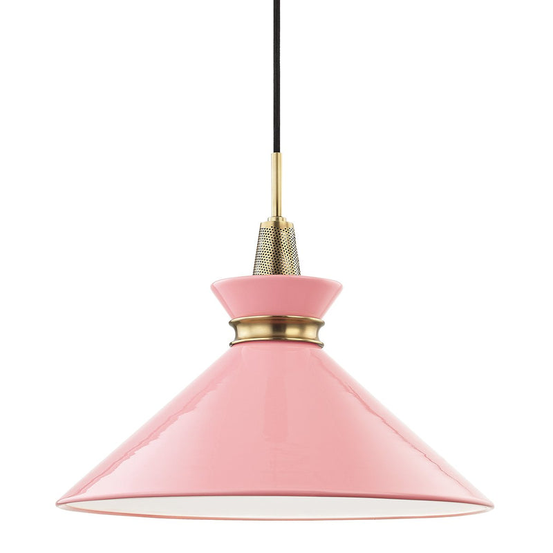 Kiki Large Pendant in Aged Brass / Pink